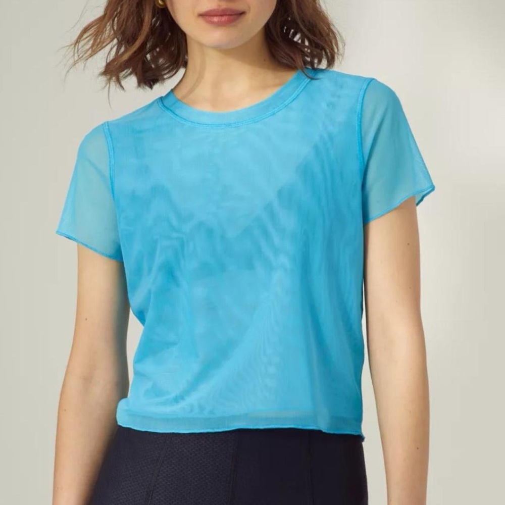 Aritzia Wilfred Semi-Sheer Neon Blue Crop Top Rave Festival Summer Large